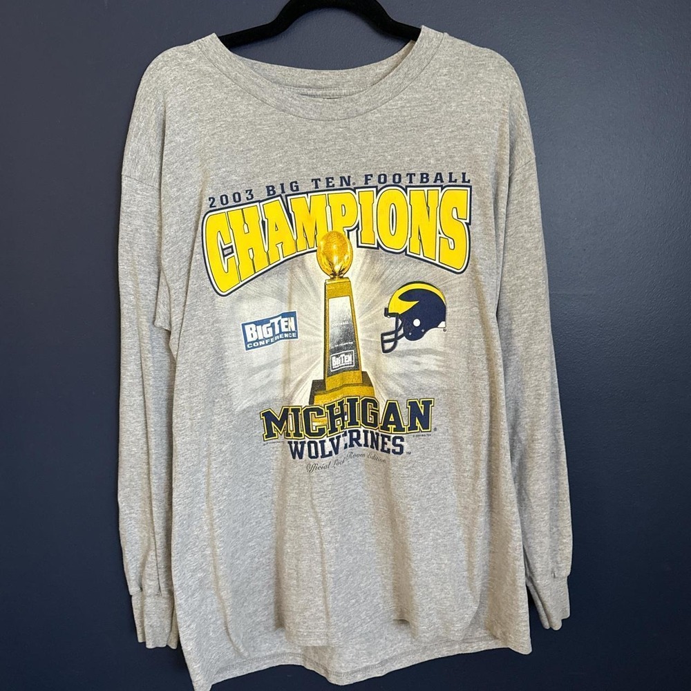 Vintage Lee Sport 2003 Michigan Wolverines Big Ten Champions Grey Shirt Large